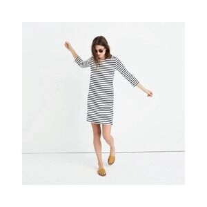 Madewell Striped Knit Dress NWT Blue Cream 3/4 Sleeve Size Medium